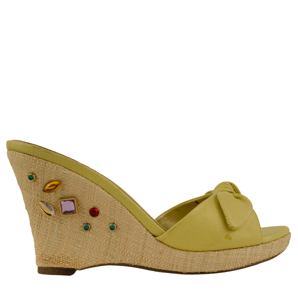 Kimel Women's Pingo Leather Embellished Platform Wedge Shoes Lemon 9M New